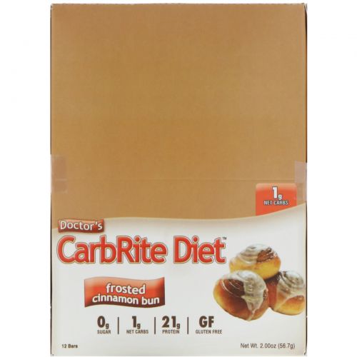 Universal Nutrition, Батончик Doctor's CarbRite Diet, без сахара, булочка с коричной глазурью, 12 плиток, по 2 унции (56,7 г) каждая