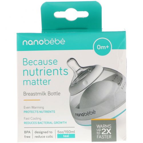 Nanobebe, Breastmilk Bottle, 0+ Months, Teal, Single Pack, 5 oz (150 ml)