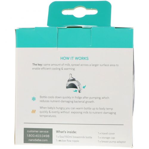 Nanobebe, Breastmilk Bottle, 0+ Months, Teal, Single Pack, 5 oz (150 ml)