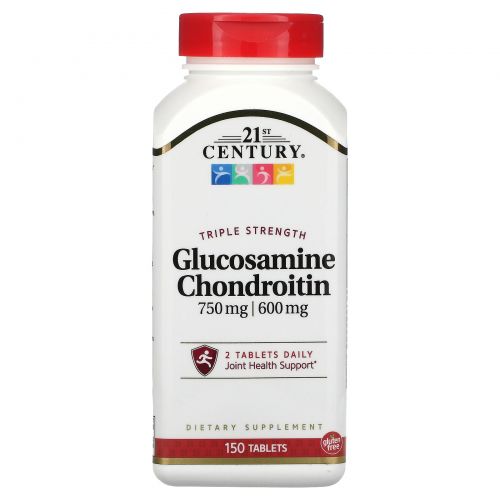 21st Century, Глюкозамин 750 мг хондроитин 600 мг, тройная сила, 150 таблеток (легко глотаемые)