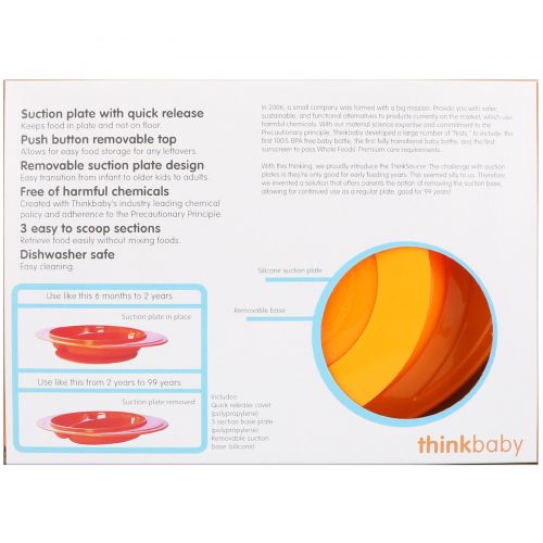 Think, Thinkbaby, Thinksaucer, Convertible Suction Plate, 6M to 99Y, Orange, 1 Convertible Suction Plate