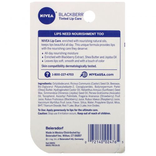 Nivea, Tinted Lip Care, Blackberry, 2 Pack, 0.17 oz (4.8 g) Each