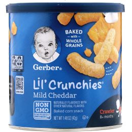 Gerber, Lil' Crunchies, кукурузные палочки для малышей, умеющих ползать (от 8 месяцев), со вкусом сыра чеддер, 42 г (1,48 унций)
