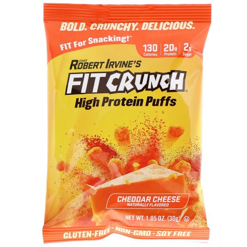 FITCRUNCH, High Protein Puffs, Cheddar Cheese, 8 Bags, 1.05 oz (30 g) Each