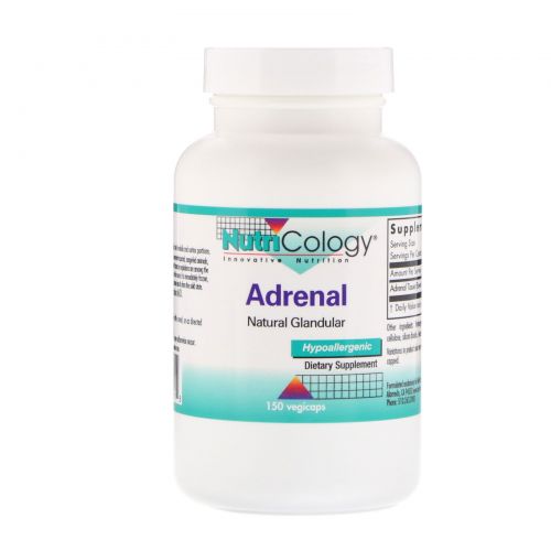 Nutricology, Adrenal, Natural Glandular, 150 растительных капсул