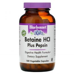 Bluebonnet Nutrition, Бетаин HCL и пепсин, 180 капсул в растительной оболочке