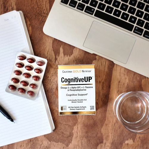 California Gold Nutrition, CognitiveUP, омега-3 жирные кислоты, альфа-ГФК, теанин и фосфатидилсерин, 60 мягких капсул из рыбьего желатина