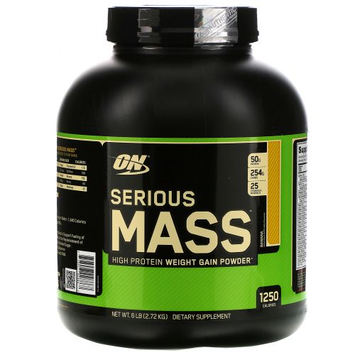 Optimum Nutrition, Serious Mass, белковый порошок для набора веса, банановый, 2,72 кг (6 фунтов)