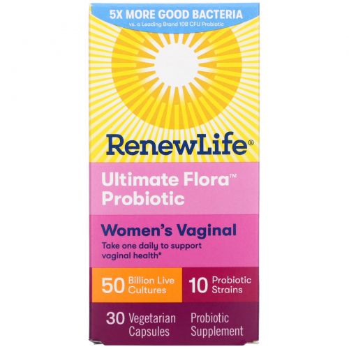 Renew Life, Ultimate Flora, Vaginal Support, 50 миллиардов, 30 вегетарианских капсул