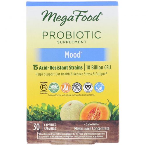 MegaFood, Probiotic Supplement, Mood, 30 Capsules