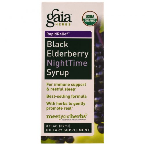 Gaia Herbs, Black Elderberry NightTime Syrup, 3 fl oz (89 ml)