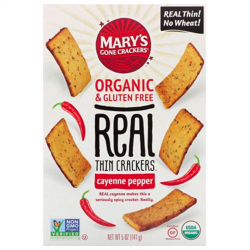 Mary's Gone Crackers, Крекеры Real Thin Crackers, кайенский перец, 141 г