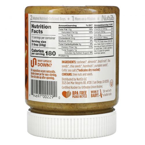 Nuttzo, Power Fuel, Paleo 7 Nut & Seed Butter, Smooth, 12 oz (340 g)