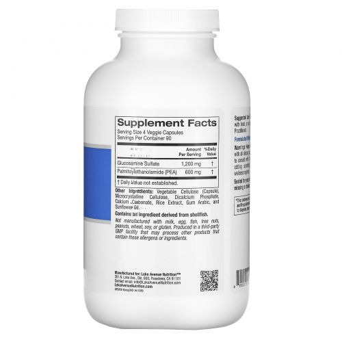 Lake Avenue Nutrition, PEA (Palmitoylethanolamide) + Glucosamine Sulfate, 600 mg + 1,200 mg, 360 Veggie Capsules