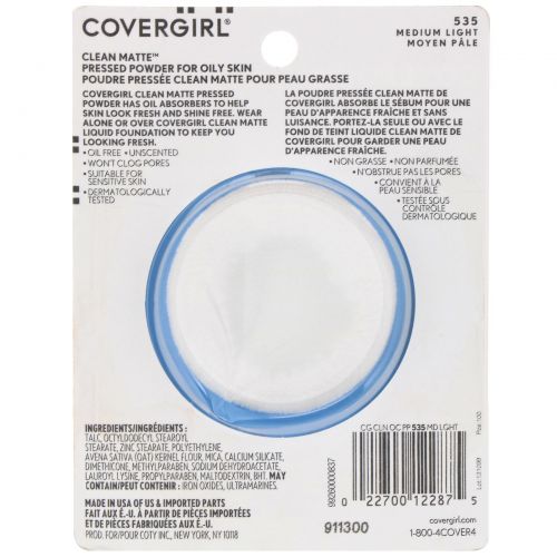 Covergirl, Clean Matte, компактная пудра, оттенок 535 «Средний светлый», 10 г (0,35 унции)