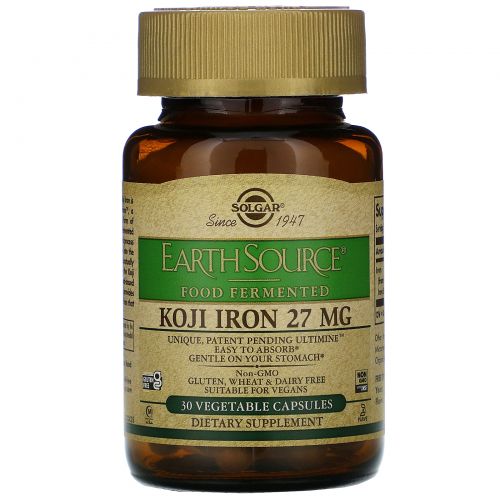 Solgar, EarthSource Food Fermented, Koji Iron, 27 mg, 30 Vegetable Capsules