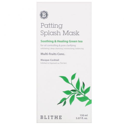 Blithe, Patting Splash Mask, маска с успокаивающим и заживляющим зеленым чаем, 150 мл