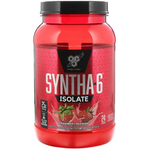 BSN, Syntha-6 Isolate, протеиновый порошок, клубничный коктейль 2,01 фунта (912 г)