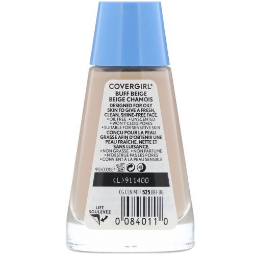 Covergirl, Clean Matte, жидкая тональная основа, оттенок 525 «Желтовато-бежевый», 30 мл (1 жидк. унция)