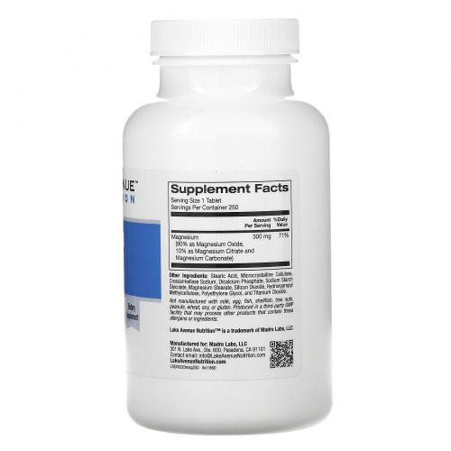 Lake Avenue Nutrition, Magnesium Complex, 300 mg, 250 Tablets