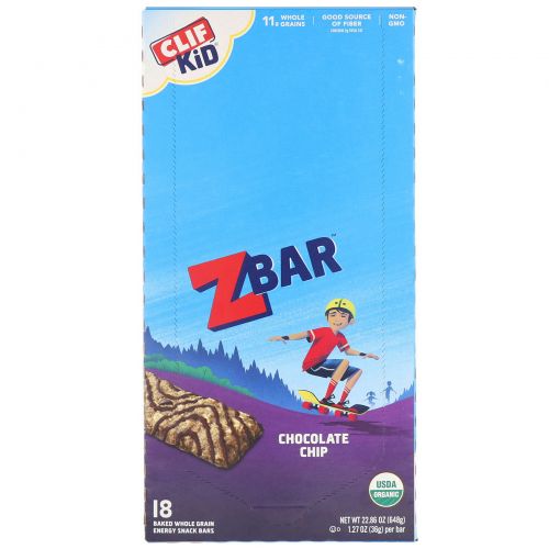 Clif Bar, Clif Kid, Organic Z Bar, Chocolate Chip, 18 Bars, 1.27 oz (36 g) Each