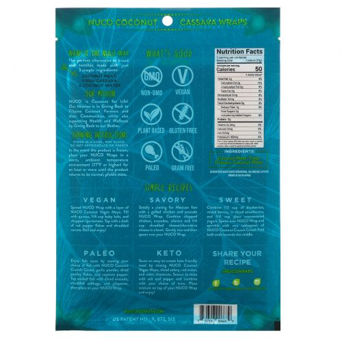 NUCO, Coconut Cassava Wraps, Milder Coconut, 5 Count, 1.94 oz (55 g)