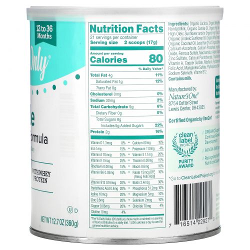 Nature's One, Toddler Formula, No GMO, Whey Protein, Dairy, 12.7 oz (360g)