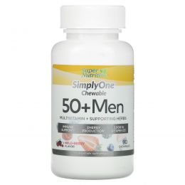 Super Nutrition, SimplyOne, 50+ Men Triple Power Multivitamin, Wild-Berry Flavor, 90 Chewable Tablets