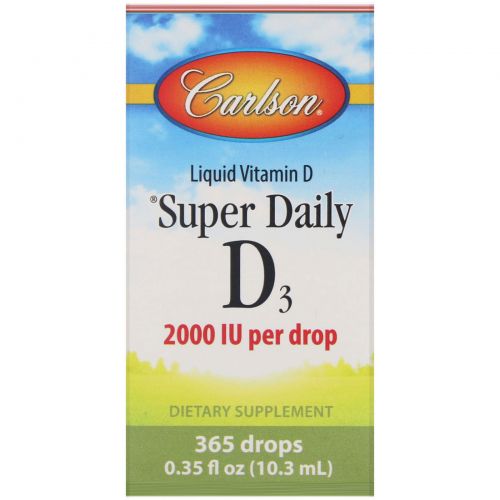 Carlson Labs, Super Daily D3, витамин D3, 2000 МЕ, 0,37 жидкой унции (10,98 мл)