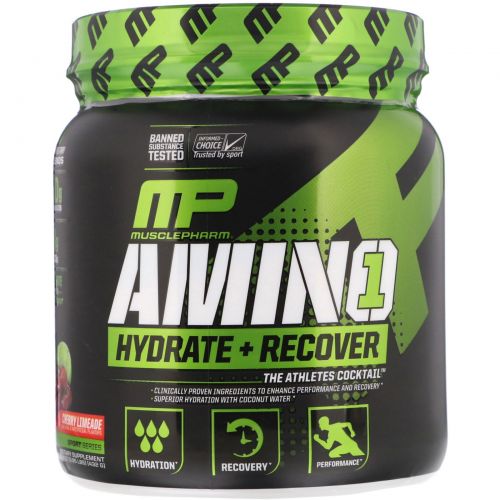 MusclePharm, Amino 1, Гидратация + восстановление, вишневый лаймад, 15,24 унции (432 г)