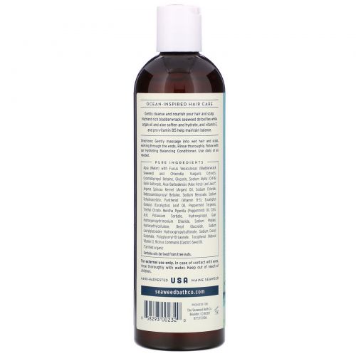 Seaweed Bath Co., Natural Balancing Argan Shampoo, шампунь с арганией, эвкалиптом и перечной мятой, 360 мл