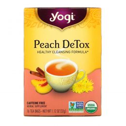 Yogi Tea, Peach Detox, без кофеина, 16 пакетиков, 1,12 унции (32 г)