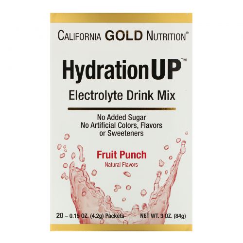 California Gold Nutrition, HydrationUP, смесь для приготовления электролитического напитка, фруктовый пунш, 20 пакетиков по 4,2 г (0,15 унции)