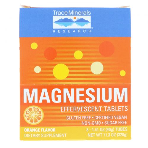 Trace Minerals Research, Magnesium Effervescent Tablets, 150 mg, Orange flavor, 8 Tubes 1.41 oz (40 g) Each