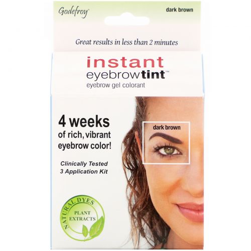 Godefroy, Instant Eyebrow Tint, Permanent Eyebrow Tint Kit, Dark Brown, 3 Application Kit