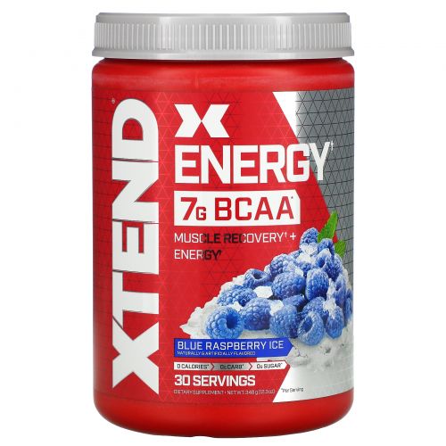 Scivation, Xtend Energy, Кофеин медленного высвобождения + аминокислоты с разветвлённой цепью, Голубая малина, 12,3 унц. (348 г)