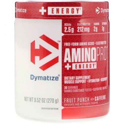 Dymatize Nutrition, AminoPro с энергией, фруктовый пунш с кофеином, 9,52 унц. (270 г)