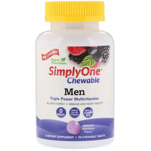 Super Nutrition, SimplyOne, Men Triple Power Multivitamin, Wild-Berry Flavor, 90 Chewable Tablets