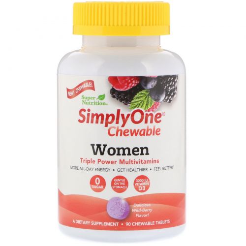 Super Nutrition, SimplyOne, Women Triple Power Multivitamin, Wild-Berry Flavor, 90 Chewable Tablets