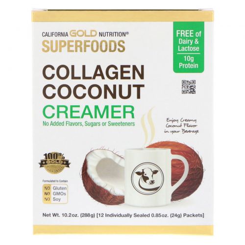 California Gold Nutrition, Superfoods, Collagen Coconut Creamer, 12 Individually Sealed, 0.85 oz (24 g)