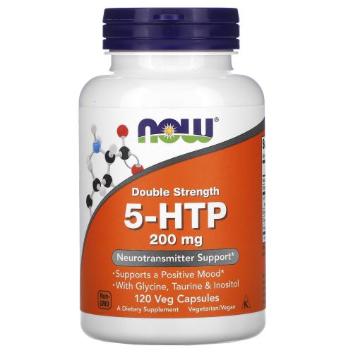 Now Foods, 5-HTP, двойная сила, 200 мг, 120 капсул в растительной оболочке