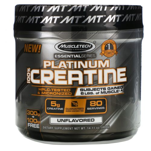 Muscletech, Essential Series, Platinum 100%  Micronized Creatine, Unflavored, 0.88 lbs (400 g)