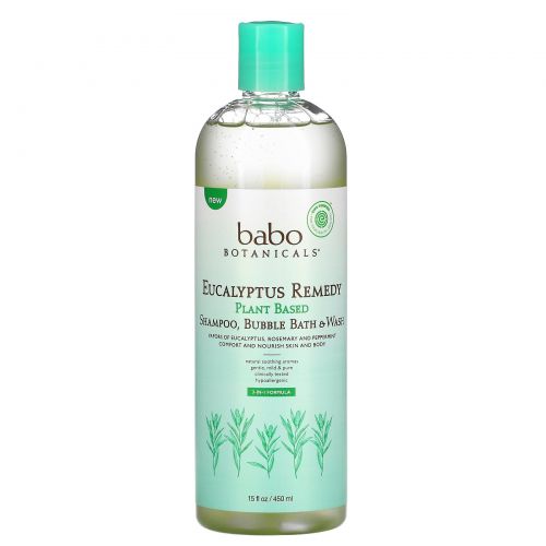 Babo Botanicals, Eucalyptus Remedy, Plant Based 3-In-1 Shampoo, Bubble Bath & Wash, 15 fl oz (450 ml)