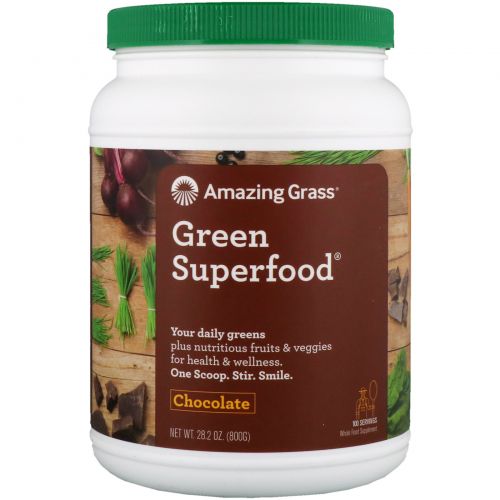 Amazing Grass, Зеленый суперпродукт, шоколадный растворимый напиток, 28 унций (800 г)