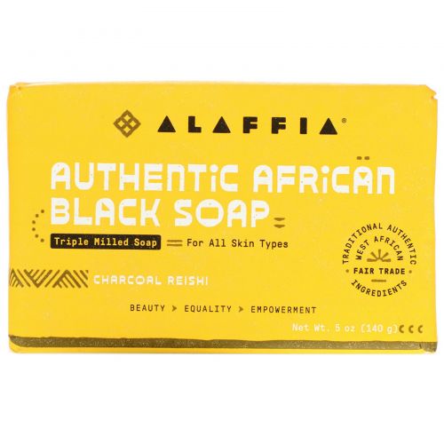 Alaffia, Authentic African Black Soap, Triple Milled Soap, Charcoal Reishi, 5 oz ( 140 g )