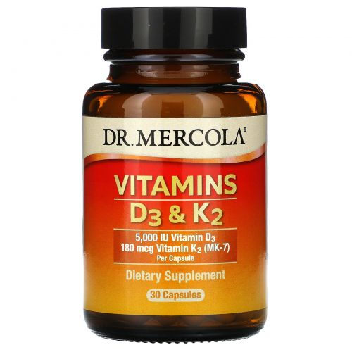 Dr. Mercola, Витамины D и K2, 30 капсул