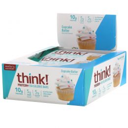 ThinkThin, Protein+, 10 батончиков Cupcake Batter по 40 г (1,41 унции) и 150 калорий каждый