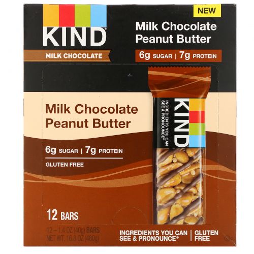 KIND Bars, Milk Chocolate, Peanut Butter, 12 Bars, 1.4 oz (40 g) Each