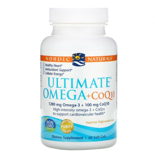 Nordic Naturals, Ultimate Omega + CoQ10, 1000 мг, 60 жевательных капсул