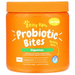 Zesty Paws, Probiotic Bites for Dogs, with Natural Digestive Enzymes, Pumpkin Flavor, 90 Soft Chews